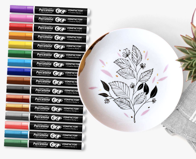 Kit com 16 Canetas para Porcelana Creative Marker Compactor